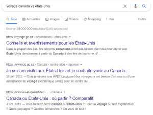Canada vs USA voyage Google