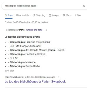 liste meilleures bibliothèque paris - featured snippet liste