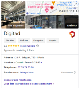 Google My Business Digitad - critère de confiance